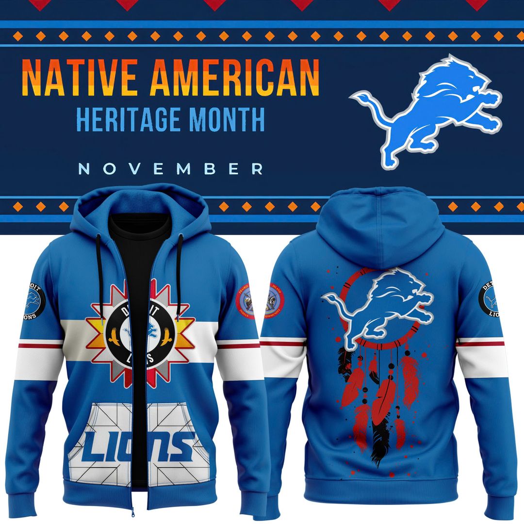 Detroit Lions 2024 Native American Heritage Month Premium Pullover Zip Hoodie - Famjoys Detroit Lions 2024 Native American Heritage Month Premium Pullover Zip Hoodie - Famjoys
