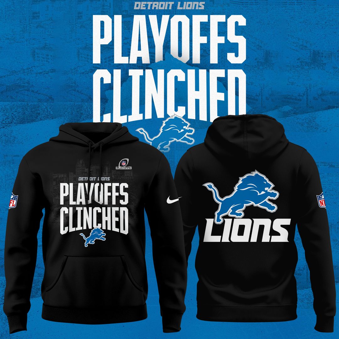 Detroit Lions 2024 Playoffs Clinched Black Hoodie gift for fans - Famjoys Detroit Lions 2024 Playoffs Clinched Black Hoodie gift for fans - Famjoys