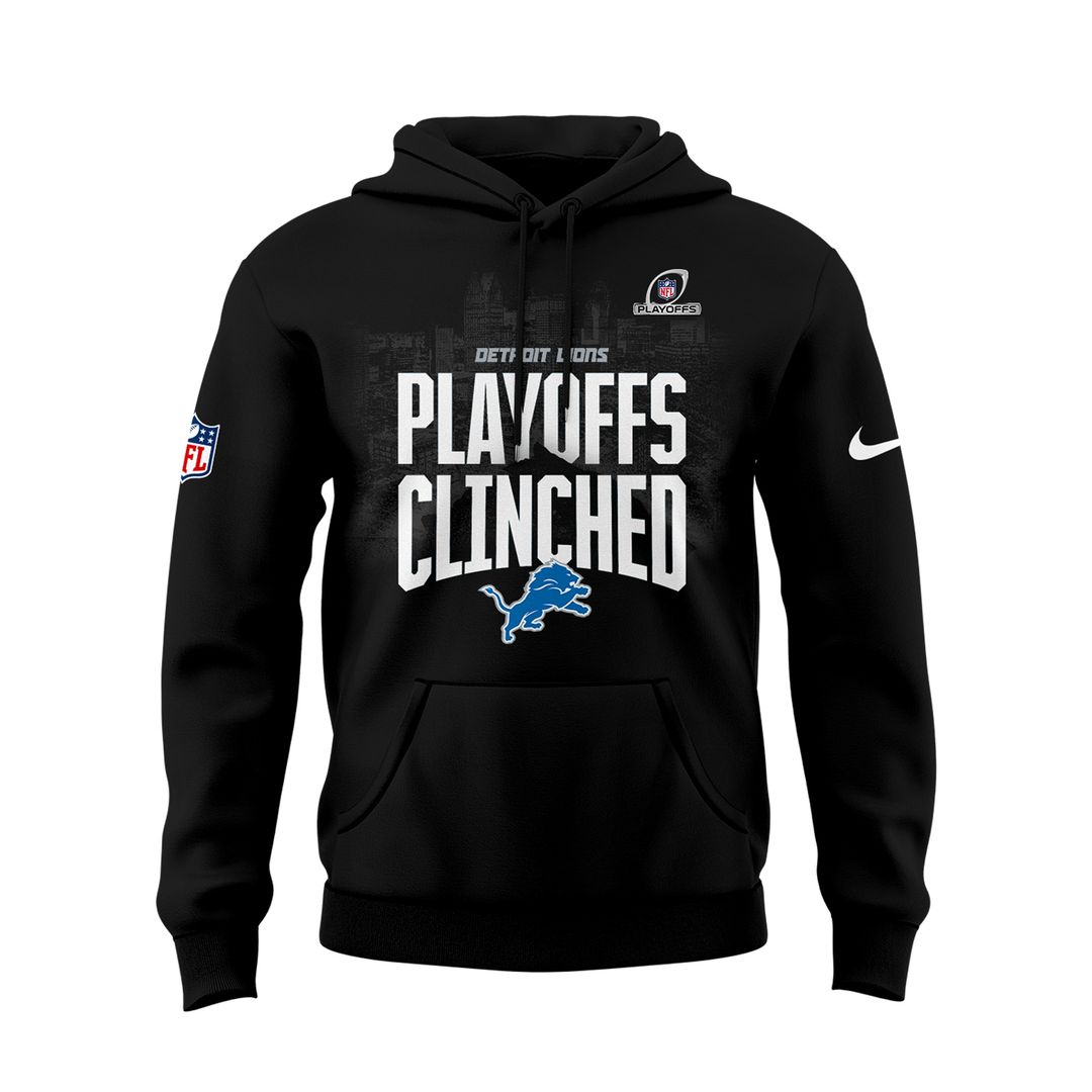 Detroit Lions 2024 Playoffs Clinched Black Hoodie gift for fans - Famjoys Detroit Lions 2024 Playoffs Clinched Black Hoodie gift for fans - Famjoys