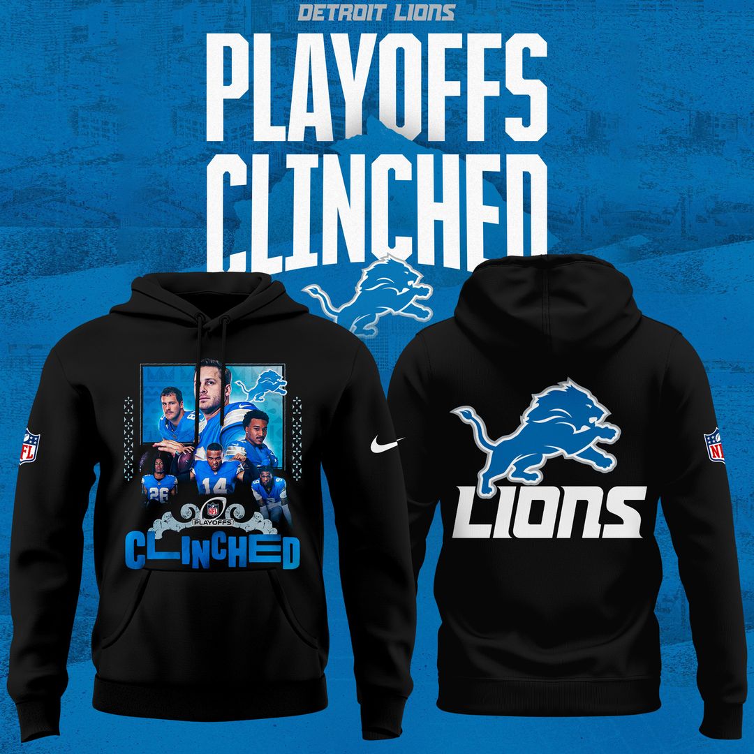 Detroit Lions 2024 Playoffs Clinched Black Hoodie gift for fans - Famjoys Detroit Lions 2024 Playoffs Clinched Black Hoodie gift for fans - Famjoys