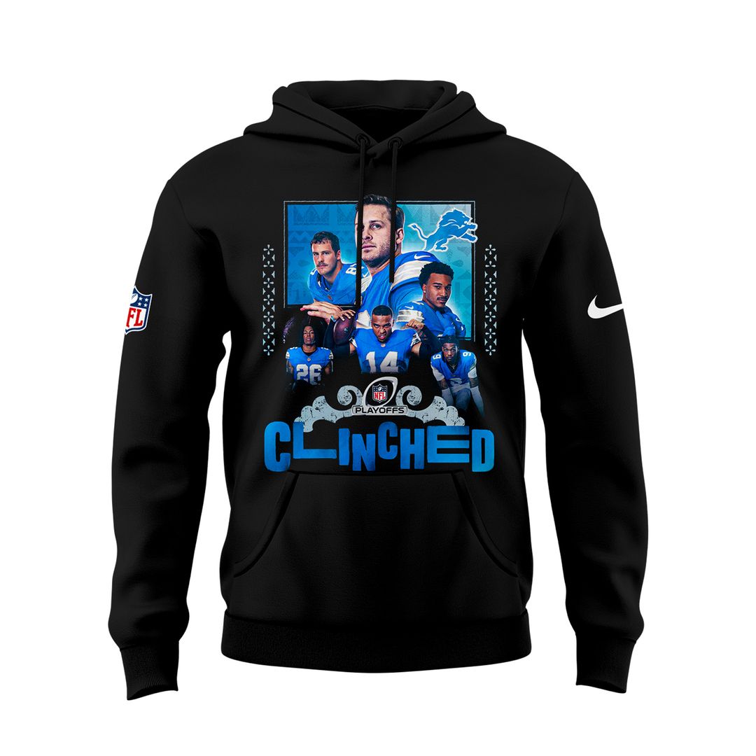 Detroit Lions 2024 Playoffs Clinched Black Hoodie gift for fans - Famjoys Detroit Lions 2024 Playoffs Clinched Black Hoodie gift for fans - Famjoys