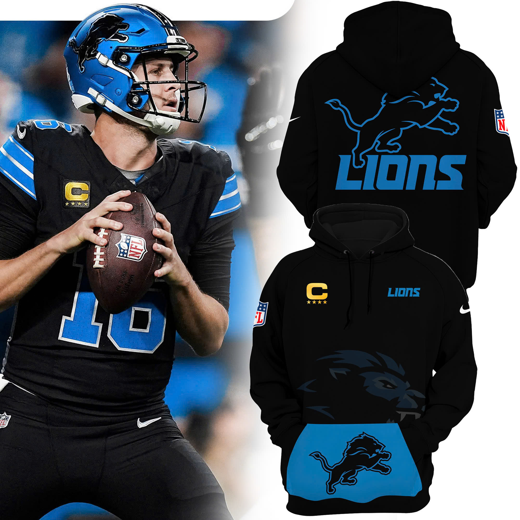Detroit Lions Alternate Helmet Pullover Hoodie V2 - Famjoys Detroit Lions Alternate Helmet Pullover Hoodie V2 - Famjoys