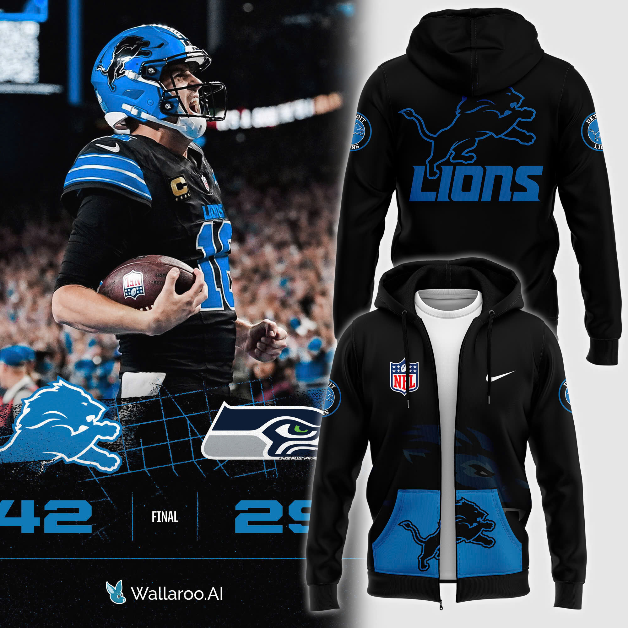 Detroit Lions Alternate Helmet Pullover Zip Hoodie - Famjoys Detroit Lions Alternate Helmet Pullover Zip Hoodie - Famjoys