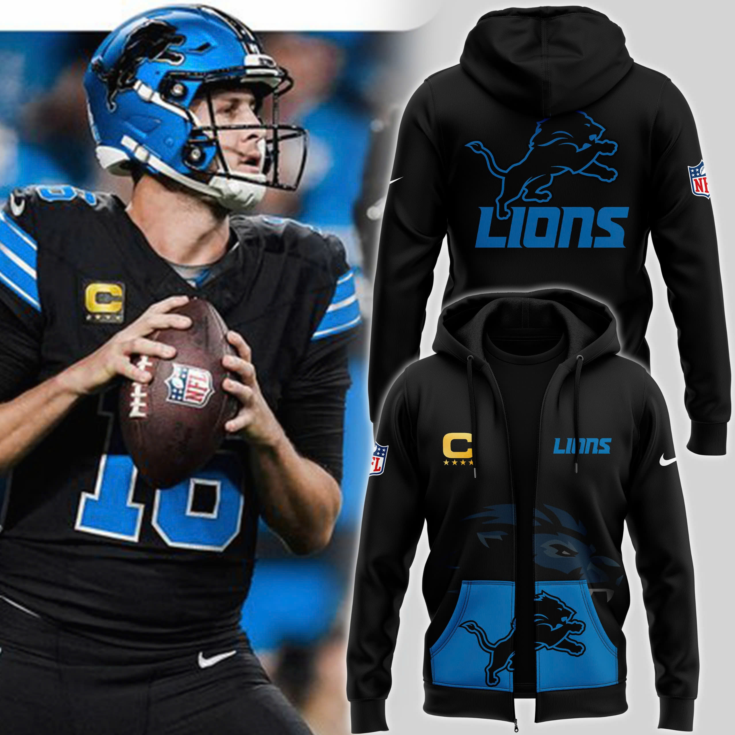 Detroit Lions Alternate Helmet Pullover Zip Hoodie V2 - Famjoys Detroit Lions Alternate Helmet Pullover Zip Hoodie V2 - Famjoys
