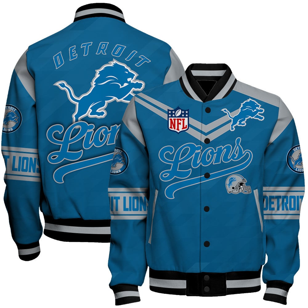 Detroit Lions American Football League Pattern Varsity Jacket SH1 V2 - Famjoys Detroit Lions American Football League Pattern Varsity Jacket SH1 V2 - Famjoys