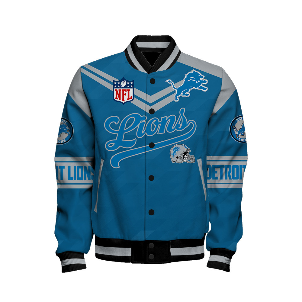 Detroit Lions American Football League Pattern Varsity Jacket SH1 V2 - Famjoys Detroit Lions American Football League Pattern Varsity Jacket SH1 V2 - Famjoys