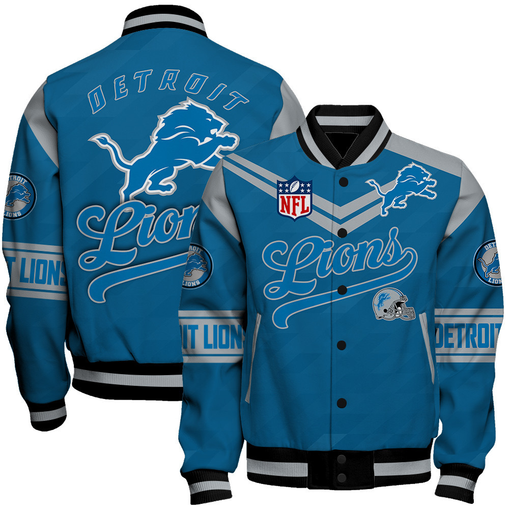 Detroit Lions American Football League Pattern Varsity Jacket SH1 V2 - Famjoys Detroit Lions American Football League Pattern Varsity Jacket SH1 V2 - Famjoys