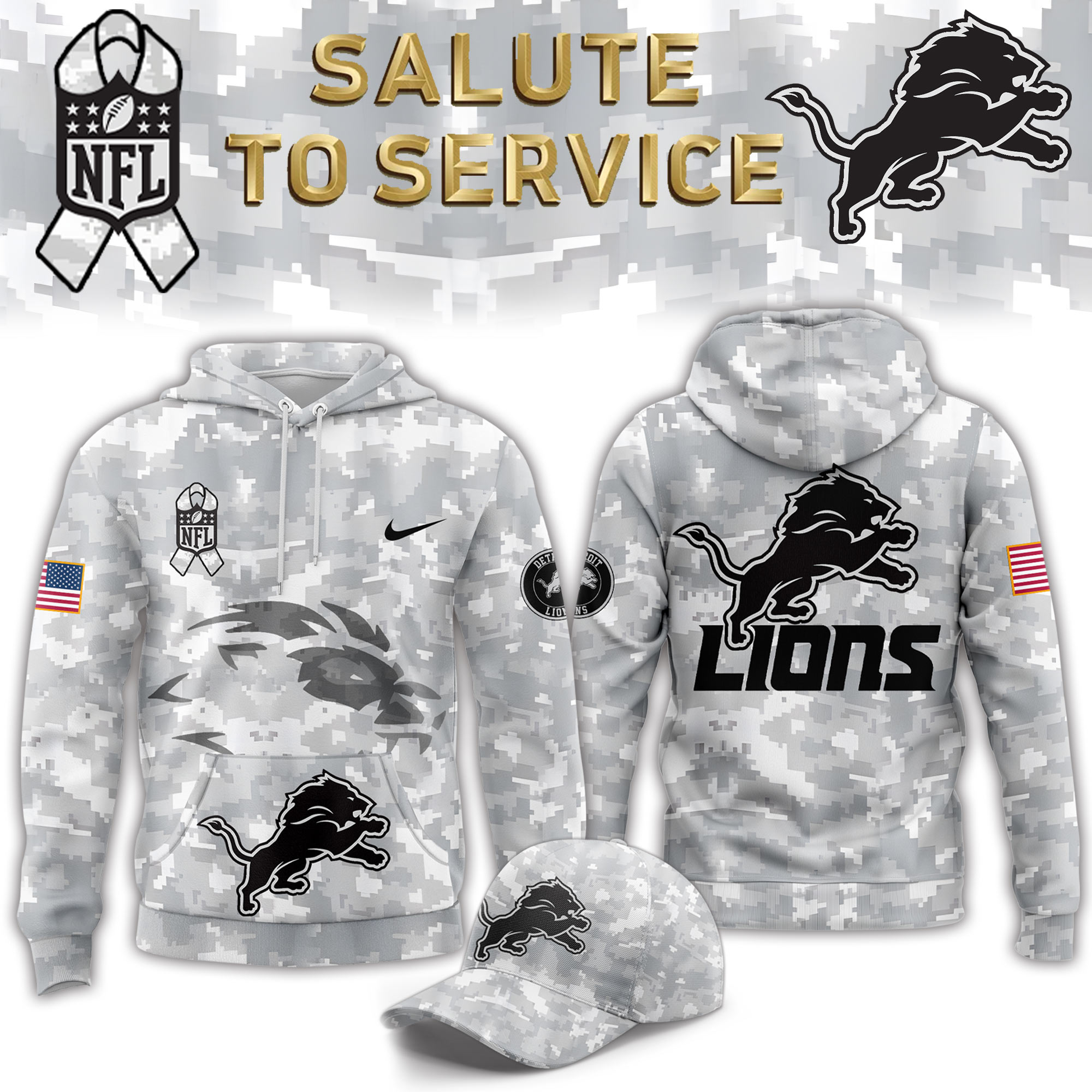 Detroit Lions Arctic Camo Salute to Service Club Fleece Pullover Hoodie - Famjoys Detroit Lions Arctic Camo Salute to Service Club Fleece Pullover Hoodie - Famjoys