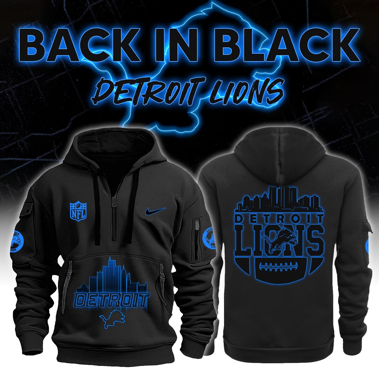 Detroit Lions Back In Black New Hoodie - Famjoys Detroit Lions Back In Black New Hoodie - Famjoys