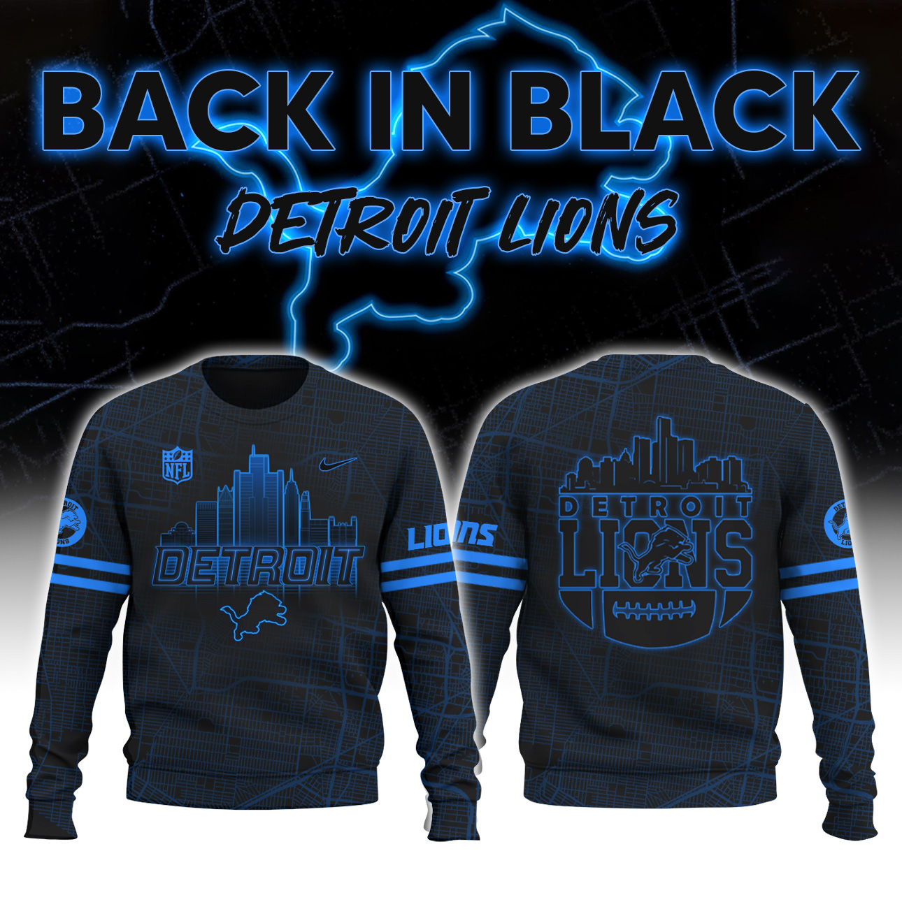 Detroit Lions Back In Black New Sweatshirt v2 - Famjoys Detroit Lions Back In Black New Sweatshirt v2 - Famjoys