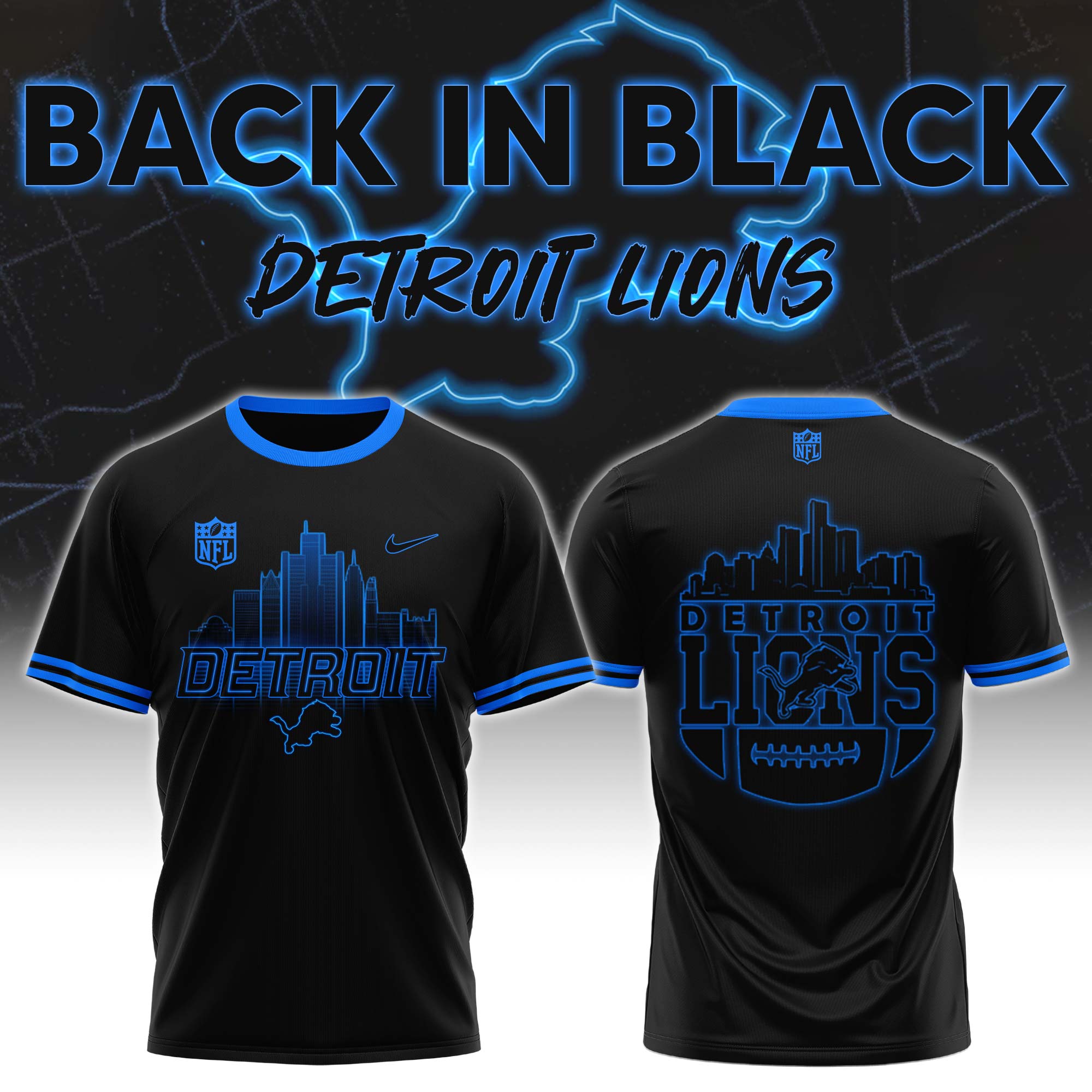 Detroit Lions Back In Black Tshirt v1 - Famjoys Detroit Lions Back In Black Tshirt v1 - Famjoys