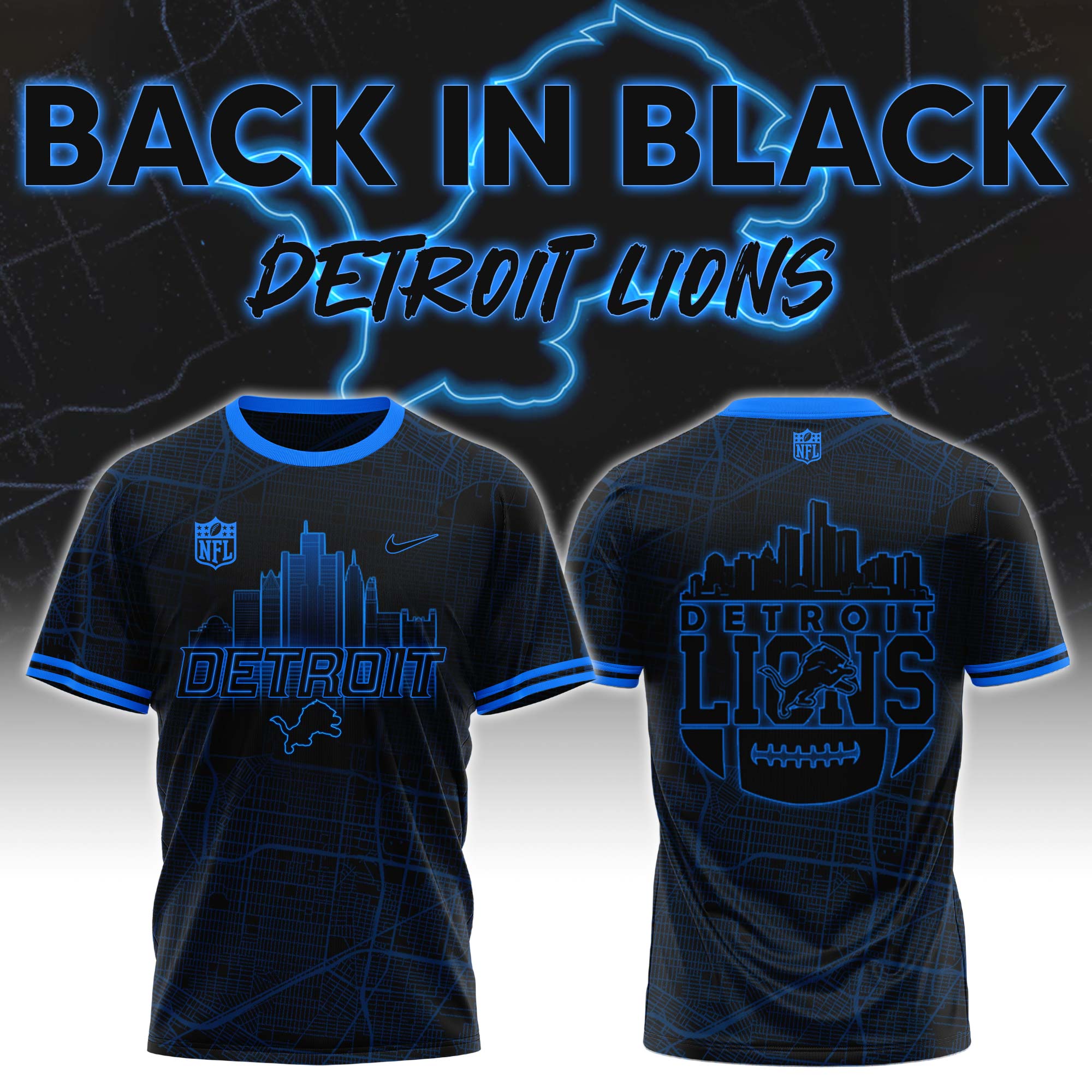 Detroit Lions Back In Black Tshirt v2 - Famjoys Detroit Lions Back In Black Tshirt v2 - Famjoys