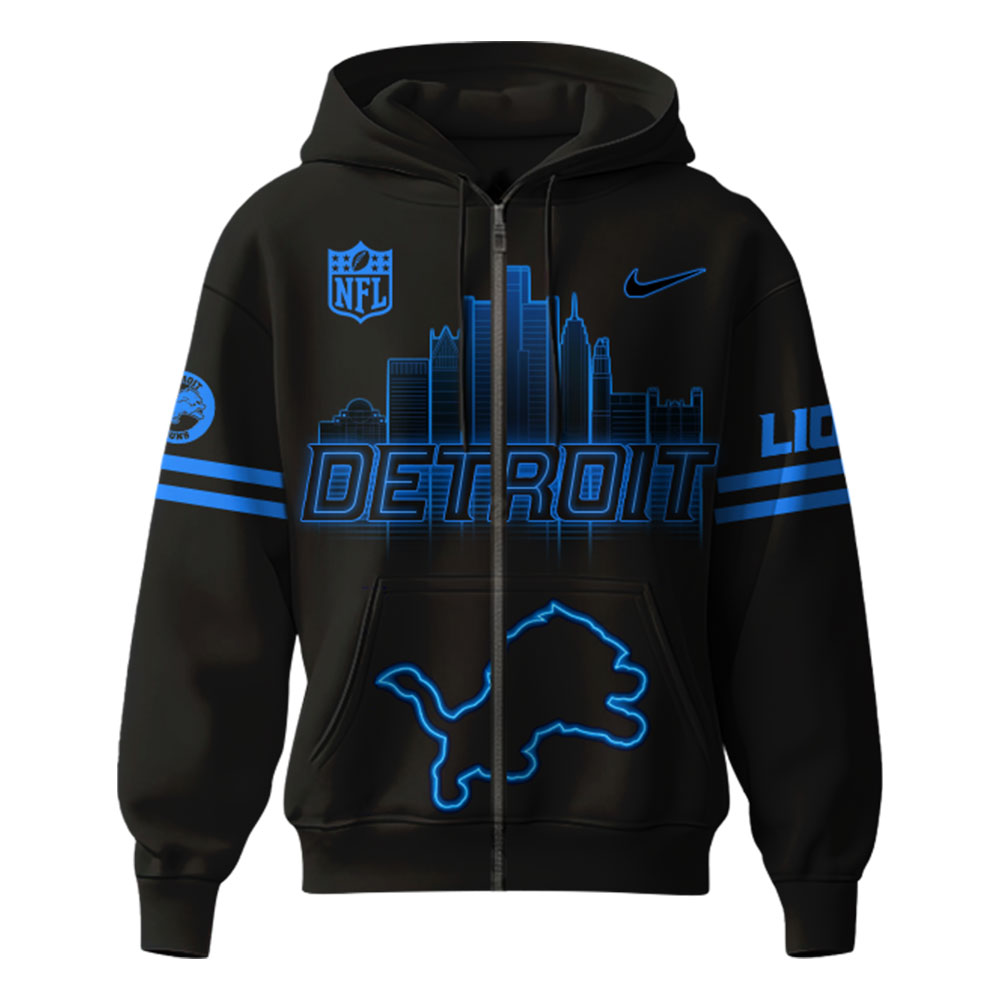 Detroit Lions Back In Black Zip Hoodie v1 - Famjoys Detroit Lions Back In Black Zip Hoodie v1 - Famjoys