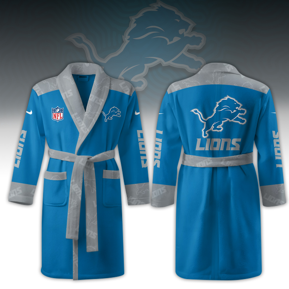 Detroit Lions Bathrobe Luxurious Comfort Meets Sporty Style - Famjoys Detroit Lions Bathrobe Luxurious Comfort Meets Sporty Style - Famjoys