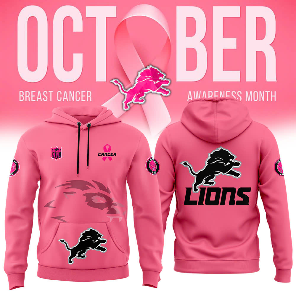 Detroit Lions Breast Cancer Awareness Hoodie - Famjoys Detroit Lions Breast Cancer Awareness Hoodie - Famjoys