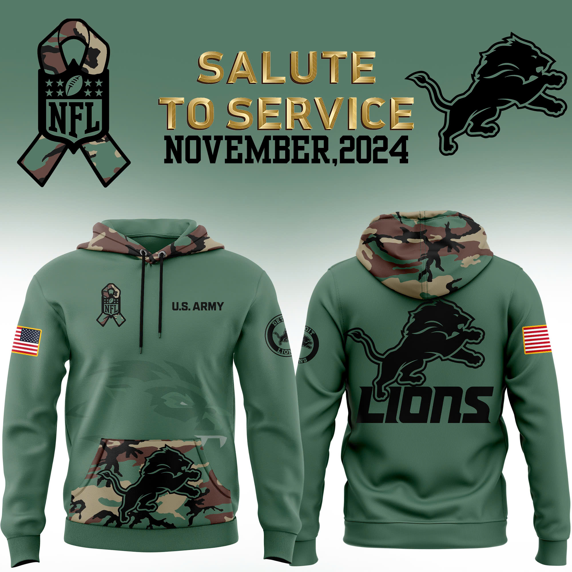 Detroit Lions Camo Salute to Service Club Fleece Pullover Hoodie - Famjoys Detroit Lions Camo Salute to Service Club Fleece Pullover Hoodie - Famjoys