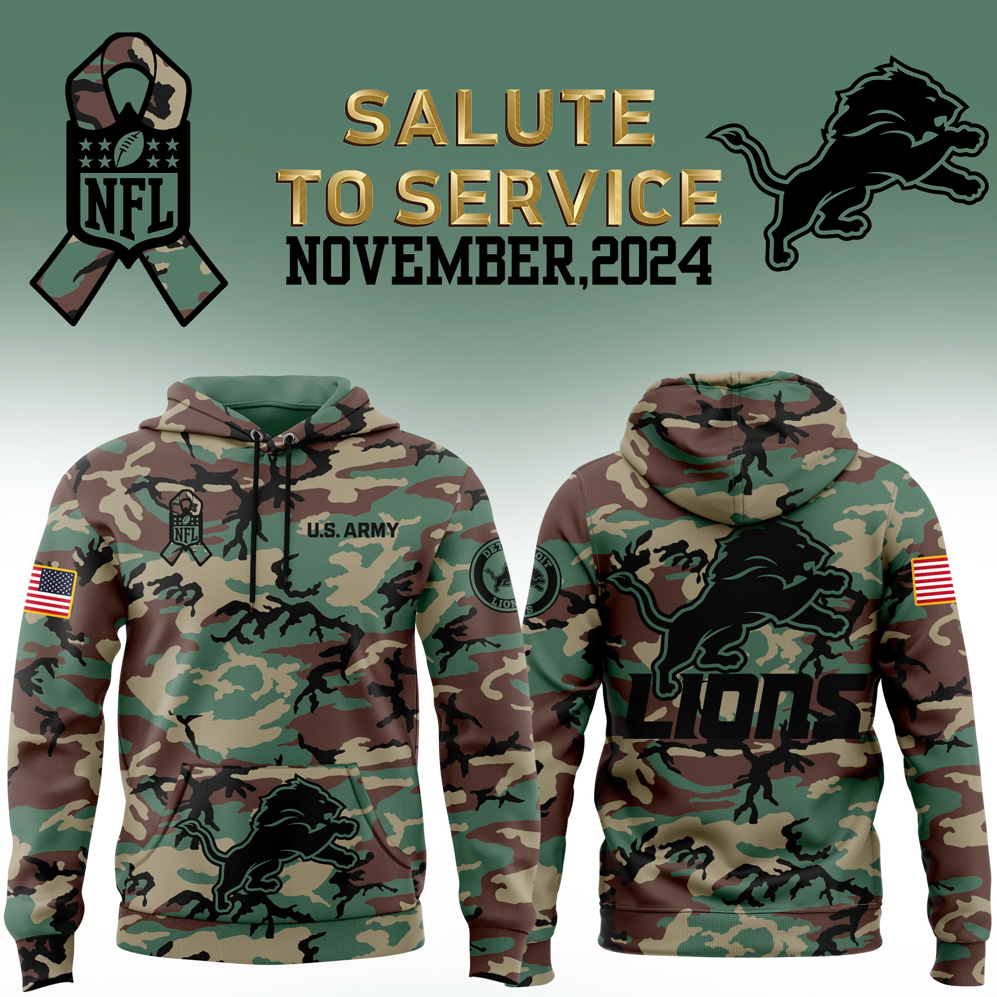 Detroit Lions Camo Salute to Service Club Fleece Pullover Hoodie - Famjoys Detroit Lions Camo Salute to Service Club Fleece Pullover Hoodie - Famjoys