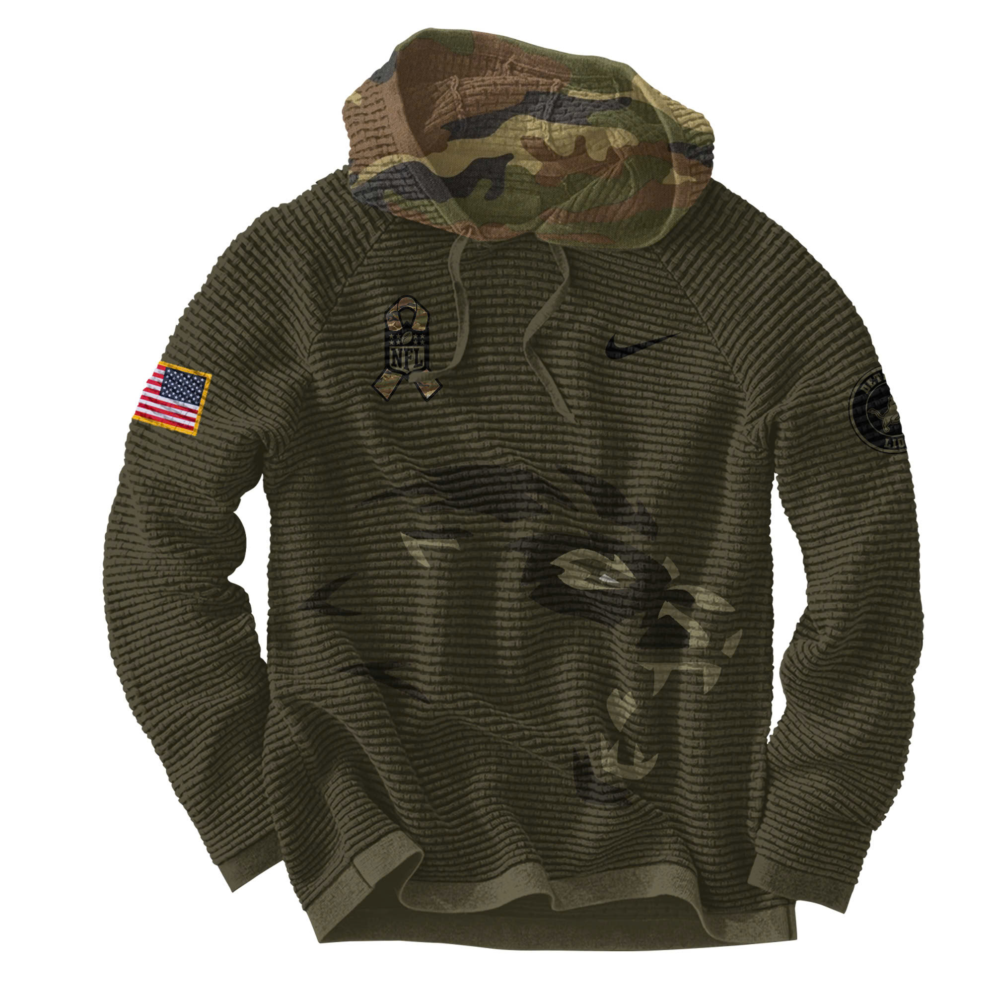 Detroit Lions Camo Salute to Service Waffle Hoodie - Famjoys Detroit Lions Camo Salute to Service Waffle Hoodie - Famjoys