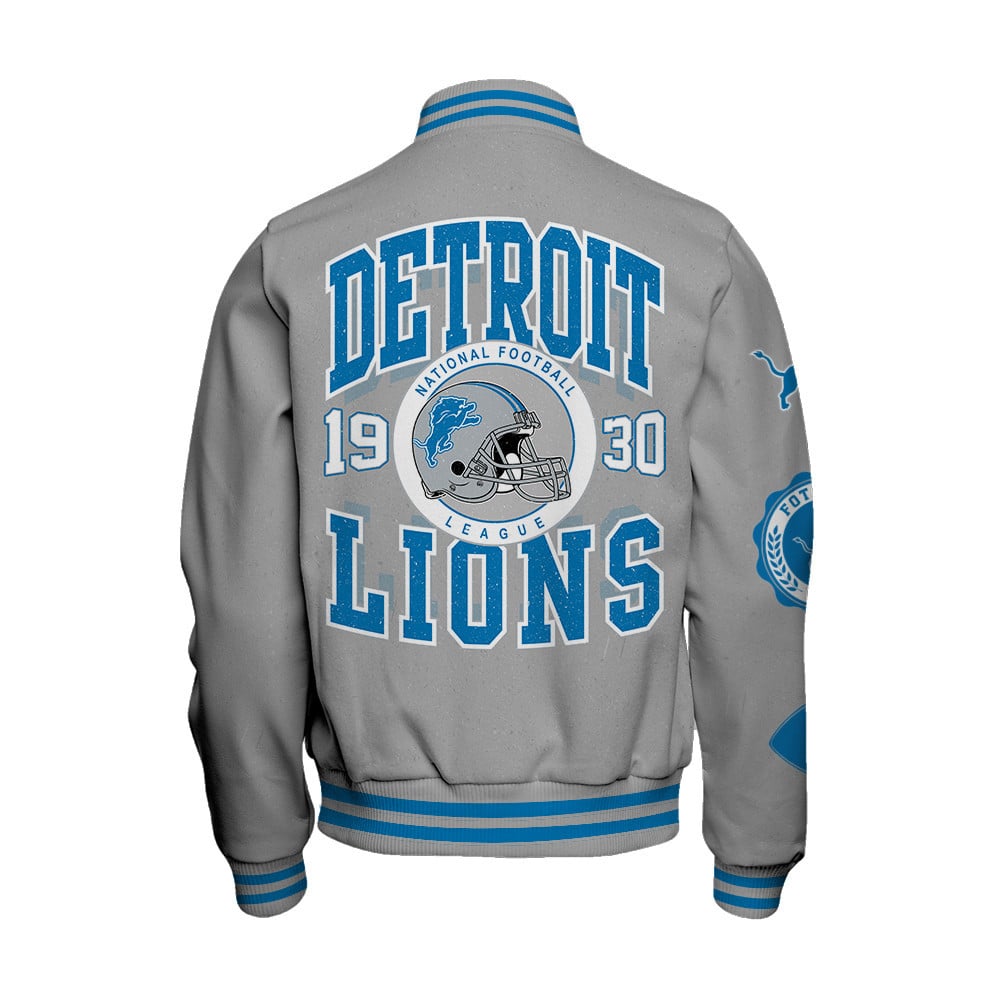 Detroit Lions - Feel The Power Unisex Varsity Jacket - Famjoys Detroit Lions - Feel The Power Unisex Varsity Jacket - Famjoys