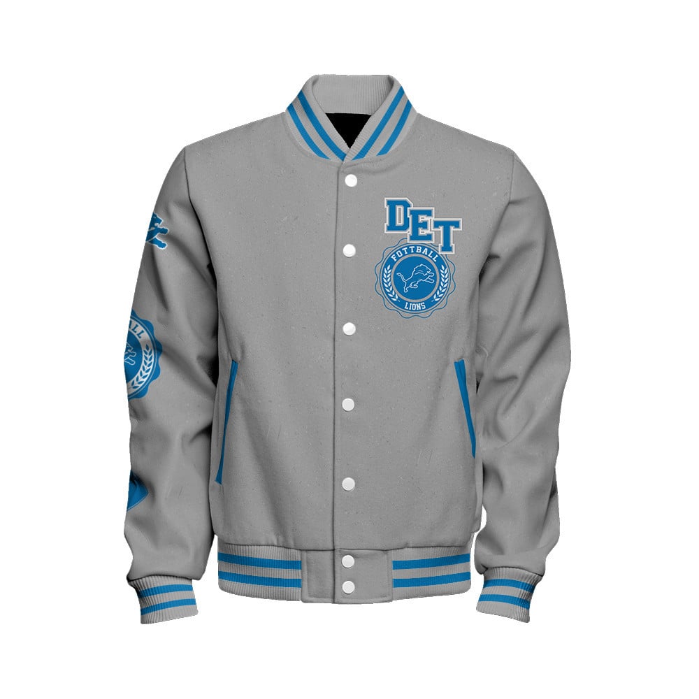 Detroit Lions - Feel The Power Unisex Varsity Jacket - Famjoys Detroit Lions - Feel The Power Unisex Varsity Jacket - Famjoys