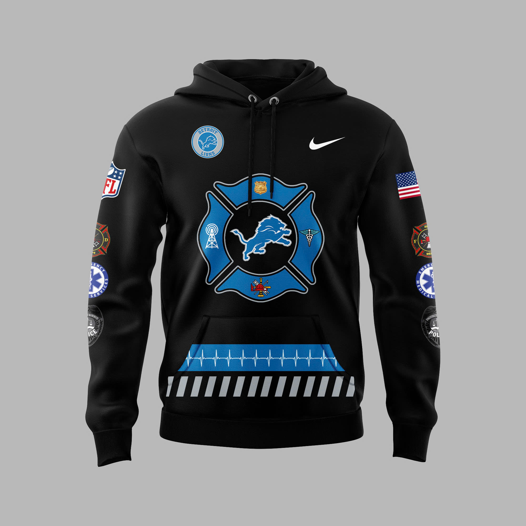 Detroit Lions First Responders Day Premium Pullover Hoodie - Famjoys Detroit Lions First Responders Day Premium Pullover Hoodie - Famjoys