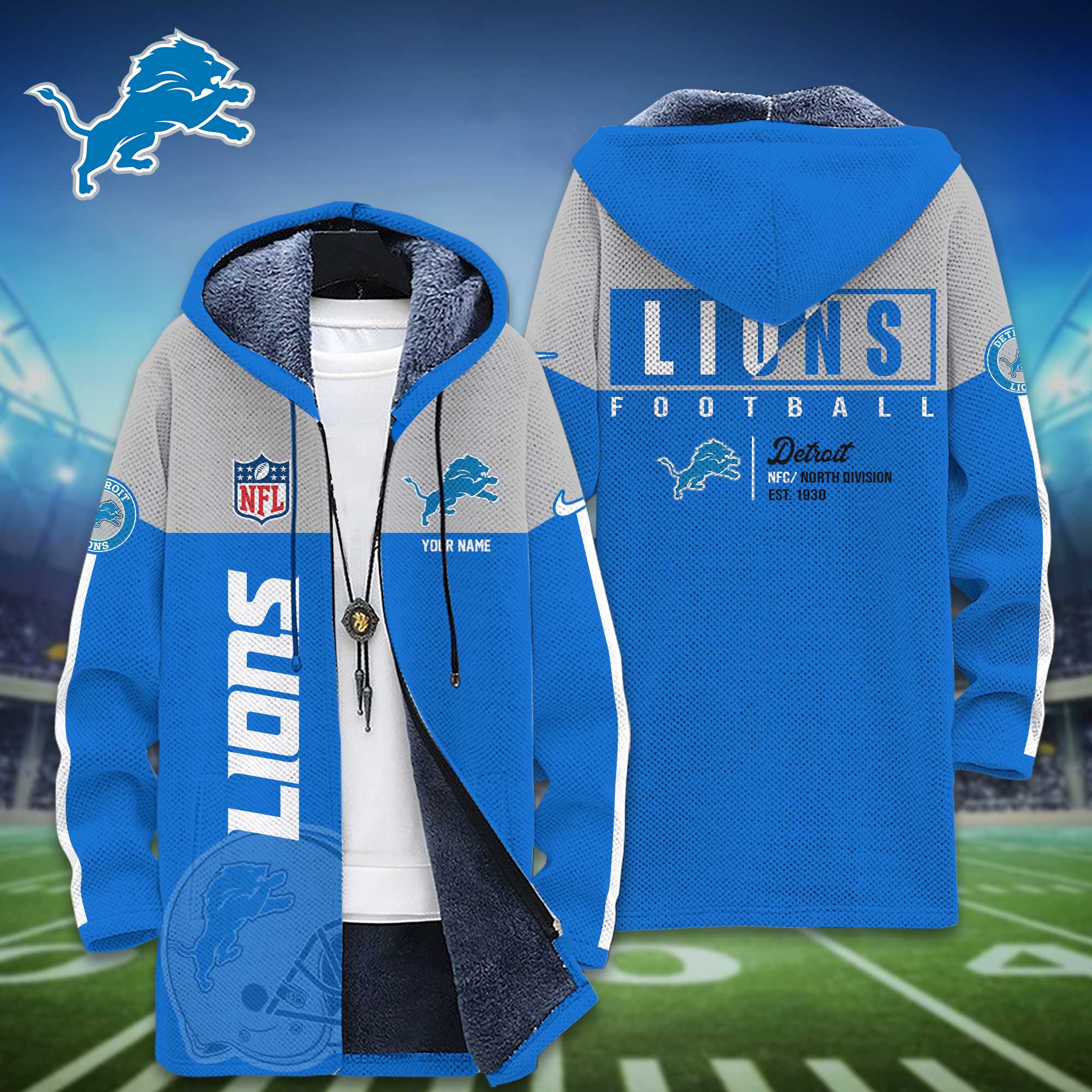 Detroit Lions Fleece Wind Jacket - Famjoys Detroit Lions Fleece Wind Jacket - Famjoys