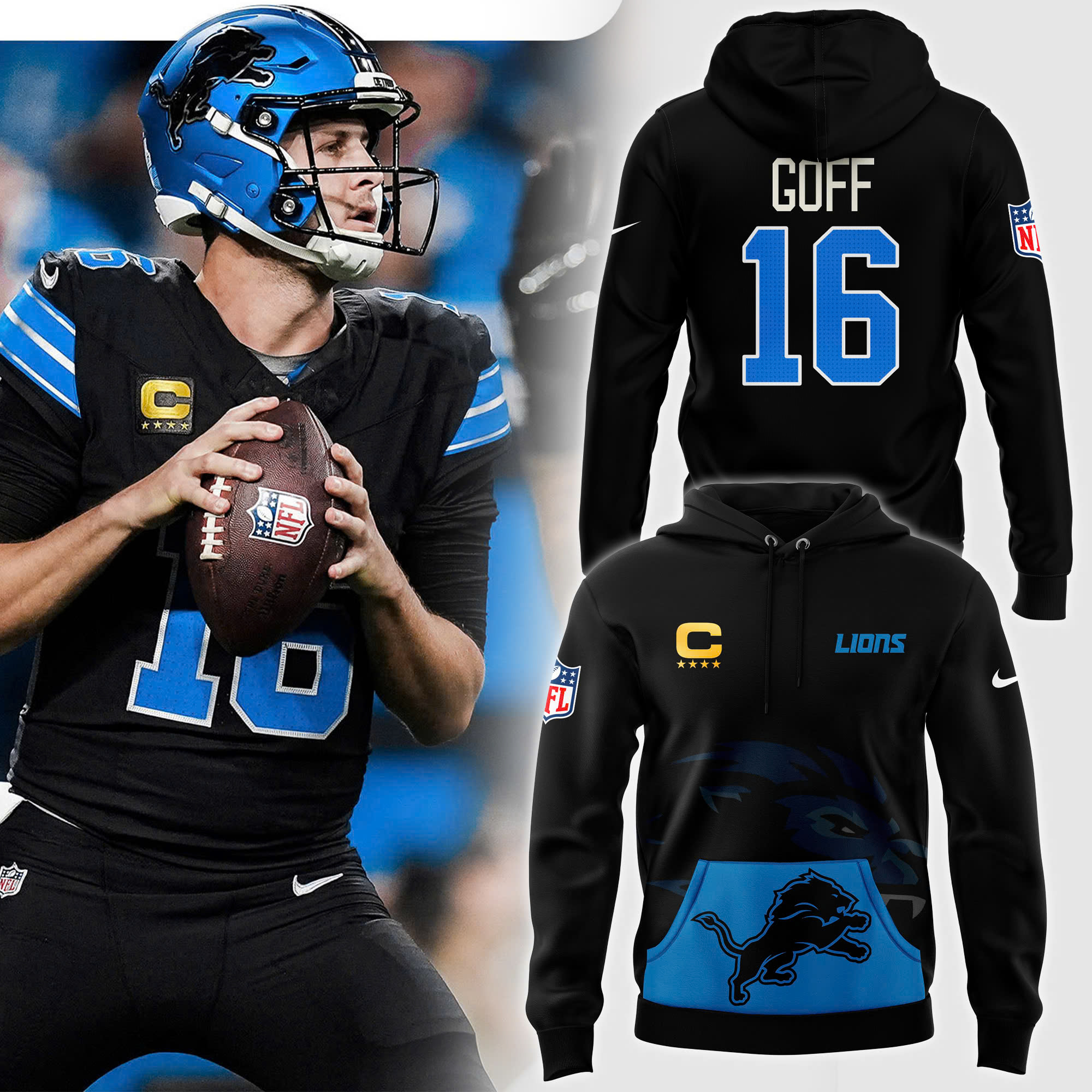 Detroit Lions GOFF 16 Hoodie - Famjoys Detroit Lions GOFF 16 Hoodie - Famjoys