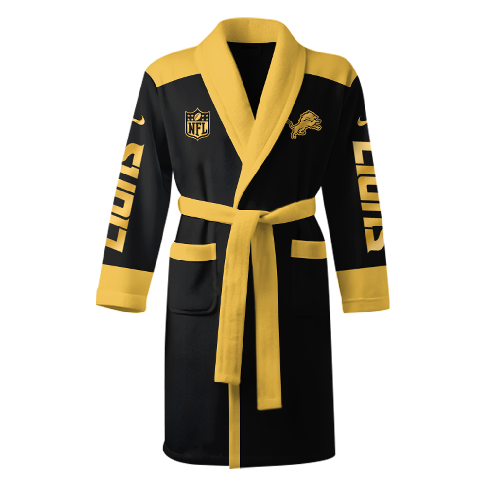 Detroit Lions Gold Bathrobe Luxurious Comfort Meets Sporty Style - Famjoys Detroit Lions Gold Bathrobe Luxurious Comfort Meets Sporty Style - Famjoys