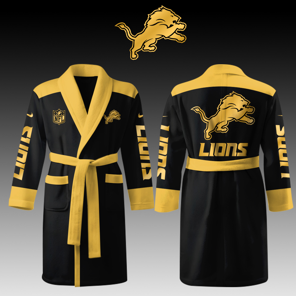 Detroit Lions Gold Bathrobe Luxurious Comfort Meets Sporty Style - Famjoys Detroit Lions Gold Bathrobe Luxurious Comfort Meets Sporty Style - Famjoys