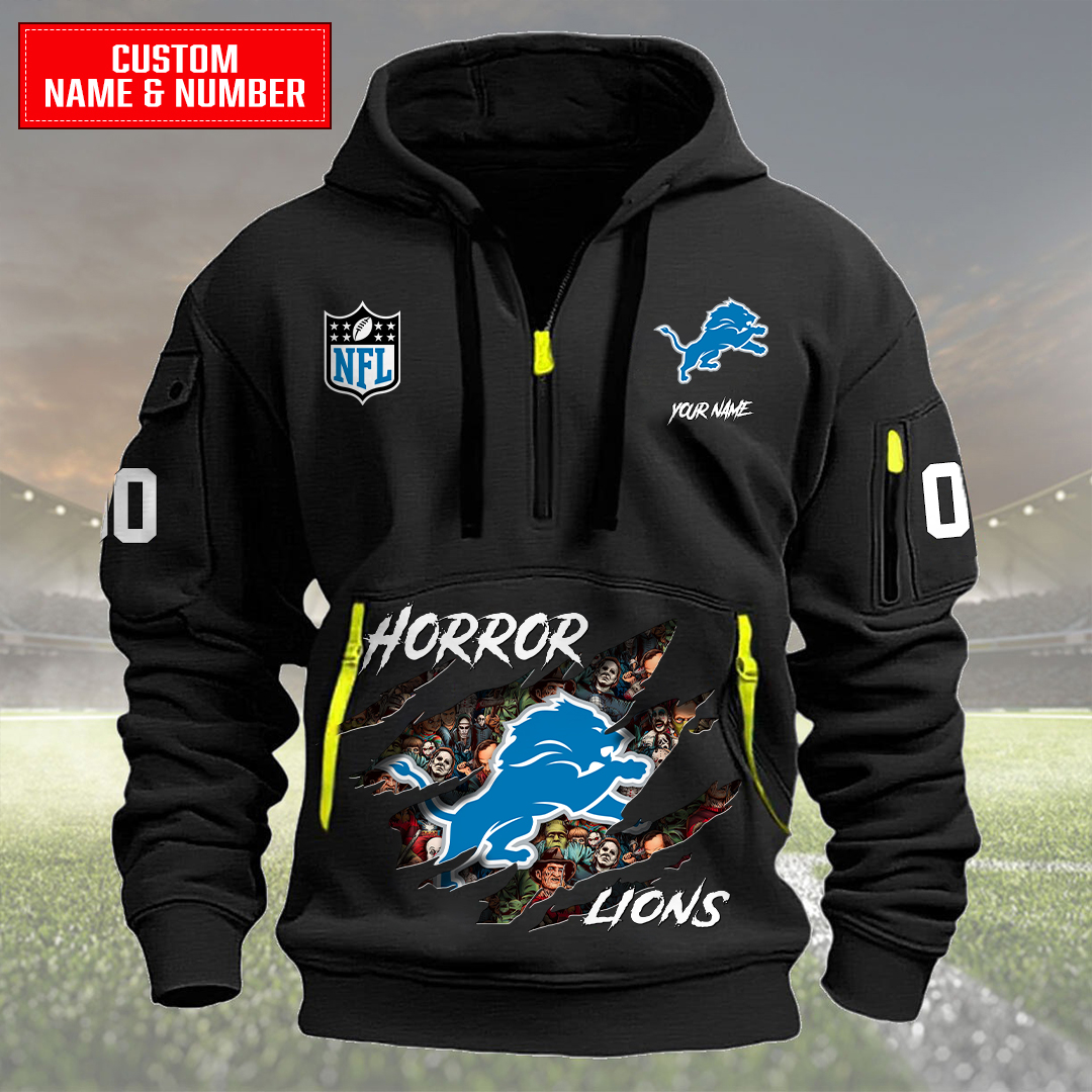 Detroit Lions Halloween Horror Collection Personalize Quarter Zip Hoodie AZCAQZH000006 - Famjoys Detroit Lions Halloween Horror Collection Personalize Quarter Zip Hoodie AZCAQZH000006 - Famjoys