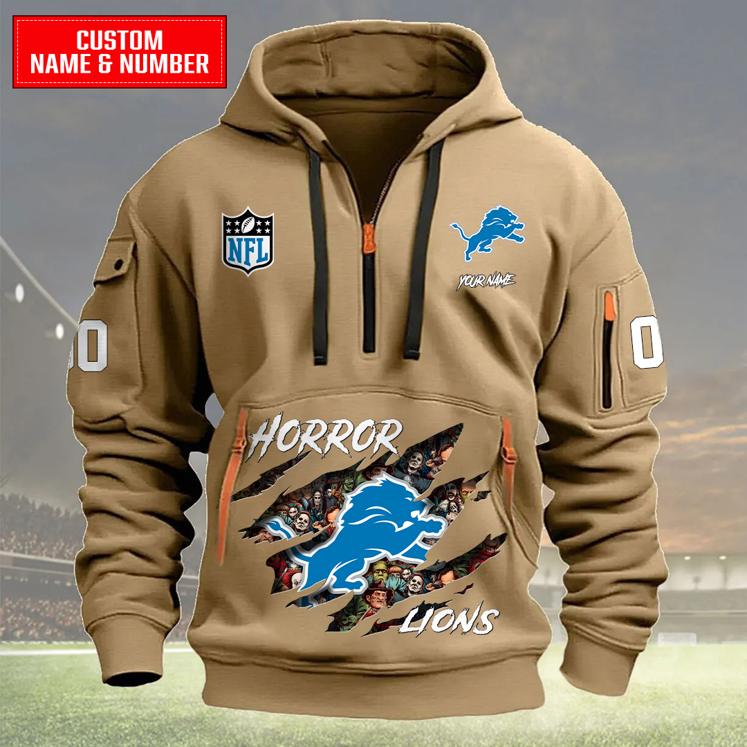 Detroit Lions Halloween Horror Collection Personalize Quarter Zip Hoodie AZCAQZH000006 - Famjoys Detroit Lions Halloween Horror Collection Personalize Quarter Zip Hoodie AZCAQZH000006 - Famjoys