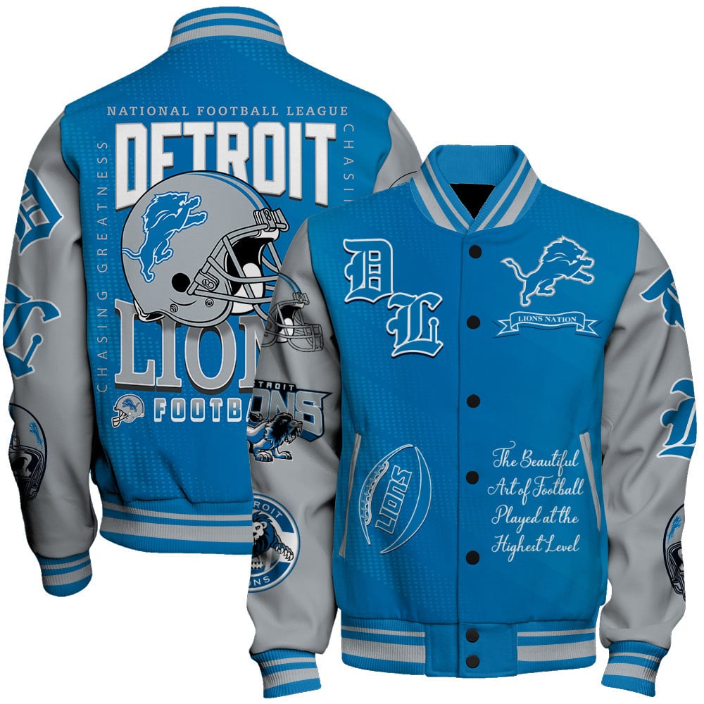 Detroit Lions National Football Conference Unisex Varsity Jacket V3 - Famjoys Detroit Lions National Football Conference Unisex Varsity Jacket V3 - Famjoys