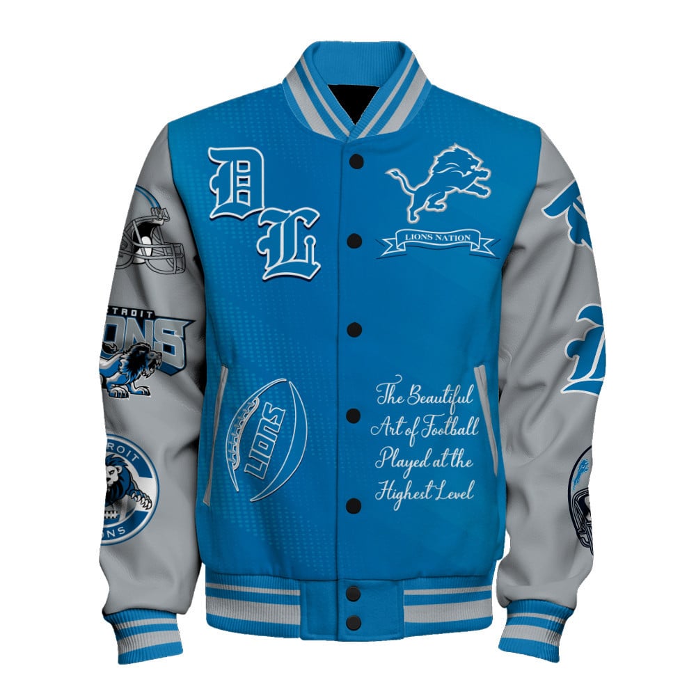 Detroit Lions National Football Conference Unisex Varsity Jacket V3 - Famjoys Detroit Lions National Football Conference Unisex Varsity Jacket V3 - Famjoys