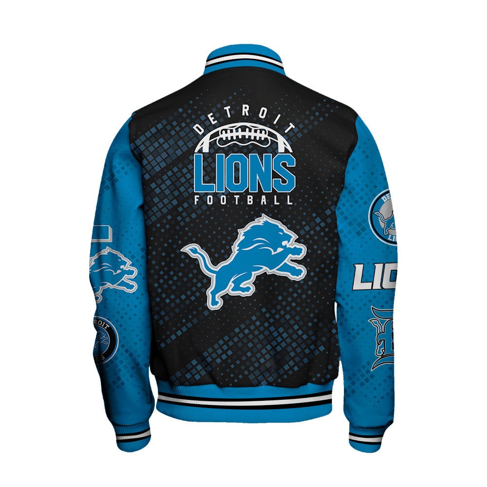 Detroit Lions National Football League Pattern Varsity Jacket V13 - Famjoys Detroit Lions National Football League Pattern Varsity Jacket V13 - Famjoys