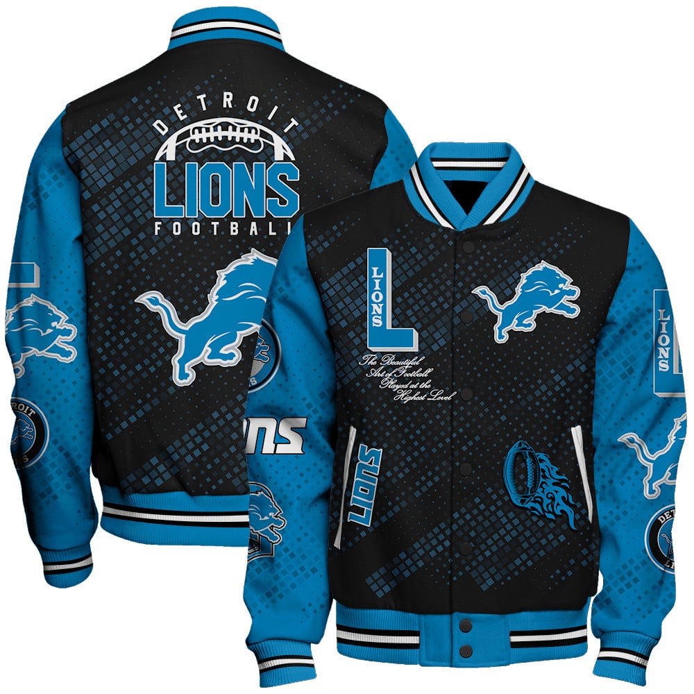 Detroit Lions National Football League Pattern Varsity Jacket V13 - Famjoys Detroit Lions National Football League Pattern Varsity Jacket V13 - Famjoys