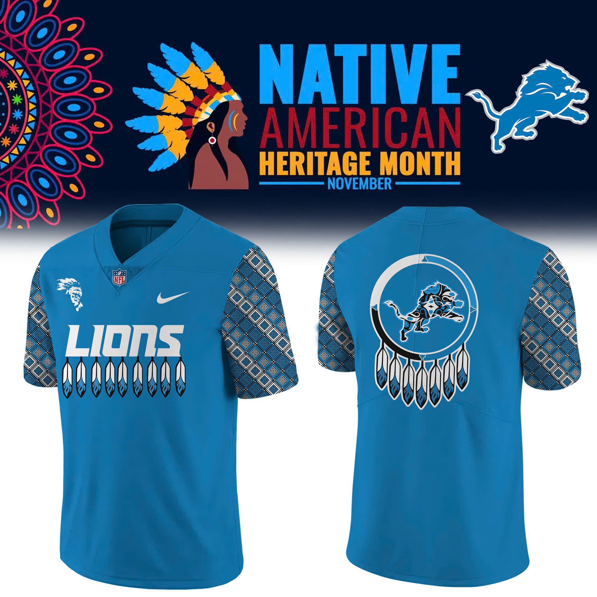 Detroit Lions Native American Heritage Month Premium Jersey - Famjoys Detroit Lions Native American Heritage Month Premium Jersey - Famjoys