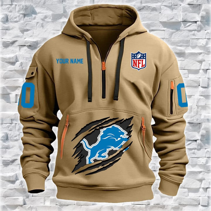 Detroit Lions New Personalized Quarter Zip Hoodie AZBTQZH000067 - Famjoys Detroit Lions New Personalized Quarter Zip Hoodie AZBTQZH000067 - Famjoys