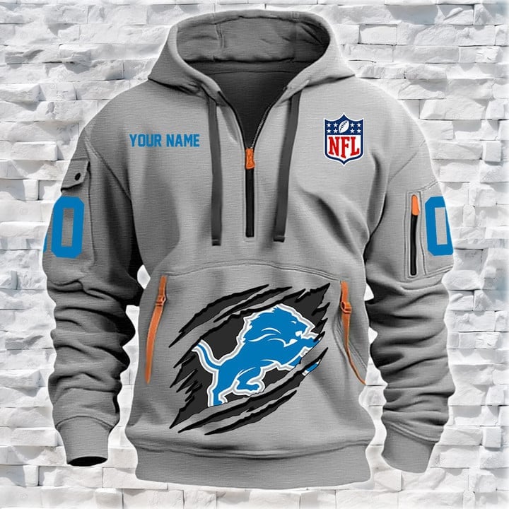 Detroit Lions New Personalized Quarter Zip Hoodie AZBTQZH000067 - Famjoys Detroit Lions New Personalized Quarter Zip Hoodie AZBTQZH000067 - Famjoys