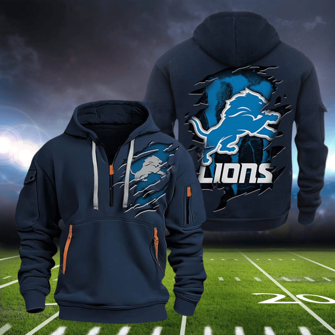 Detroit Lions New Personalized Quarter Zip Hoodie AZBTQZH000093 - Famjoys Detroit Lions New Personalized Quarter Zip Hoodie AZBTQZH000093 - Famjoys