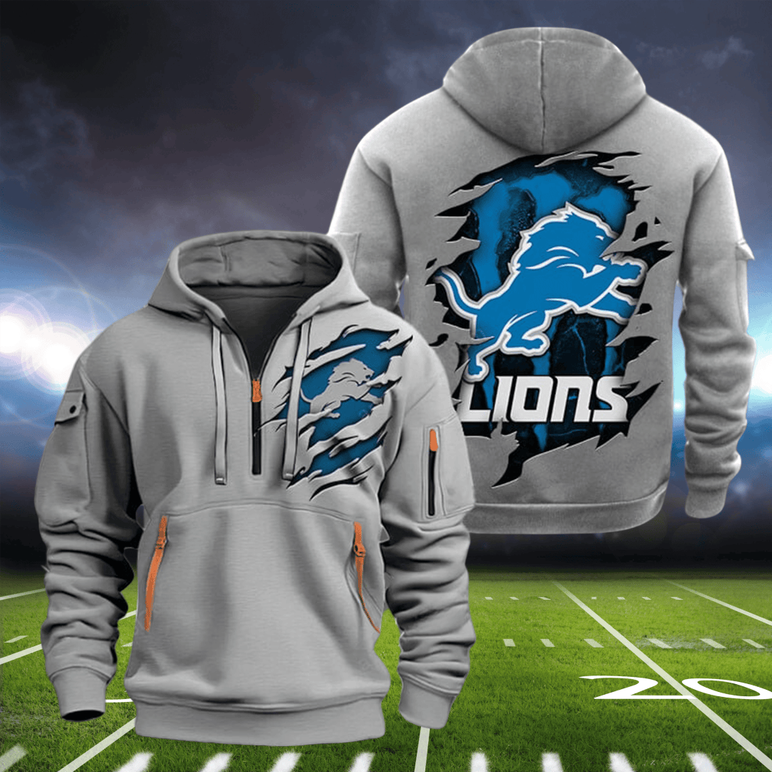 Detroit Lions New Personalized Quarter Zip Hoodie AZBTQZH000093 - Famjoys Detroit Lions New Personalized Quarter Zip Hoodie AZBTQZH000093 - Famjoys
