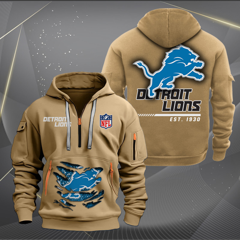 Detroit Lions New Personalized Quarter Zip Hoodie AZBTQZH000105 - Famjoys Detroit Lions New Personalized Quarter Zip Hoodie AZBTQZH000105 - Famjoys