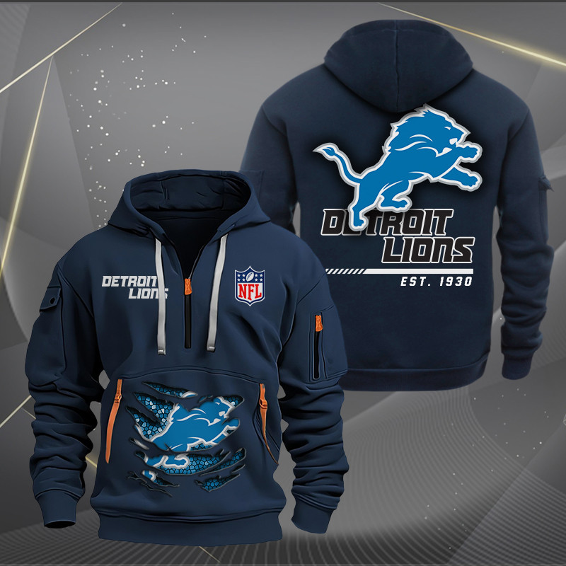Detroit Lions New Personalized Quarter Zip Hoodie AZBTQZH000105 - Famjoys Detroit Lions New Personalized Quarter Zip Hoodie AZBTQZH000105 - Famjoys