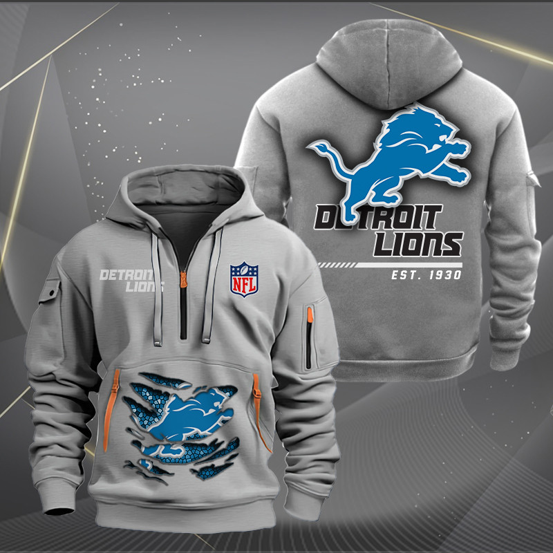 Detroit Lions New Personalized Quarter Zip Hoodie AZBTQZH000105 - Famjoys Detroit Lions New Personalized Quarter Zip Hoodie AZBTQZH000105 - Famjoys