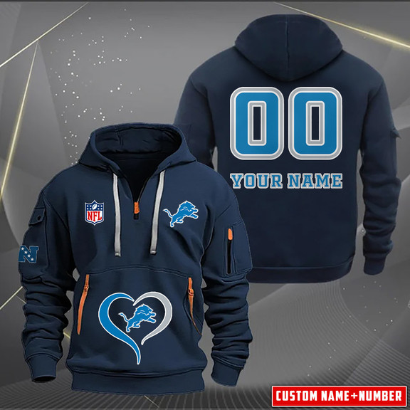 Detroit Lions New Personalized Quarter Zip Hoodie AZBTQZH000149 - Famjoys Detroit Lions New Personalized Quarter Zip Hoodie AZBTQZH000149 - Famjoys