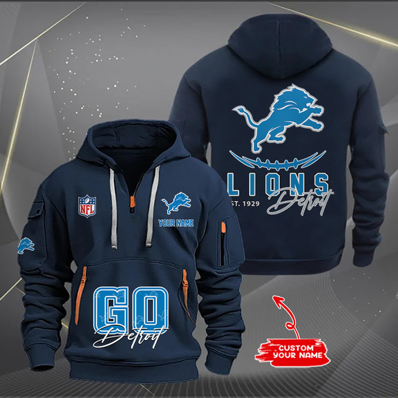 Detroit Lions New Personalized Quarter Zip Hoodie AZBTQZH000160 - Famjoys Detroit Lions New Personalized Quarter Zip Hoodie AZBTQZH000160 - Famjoys