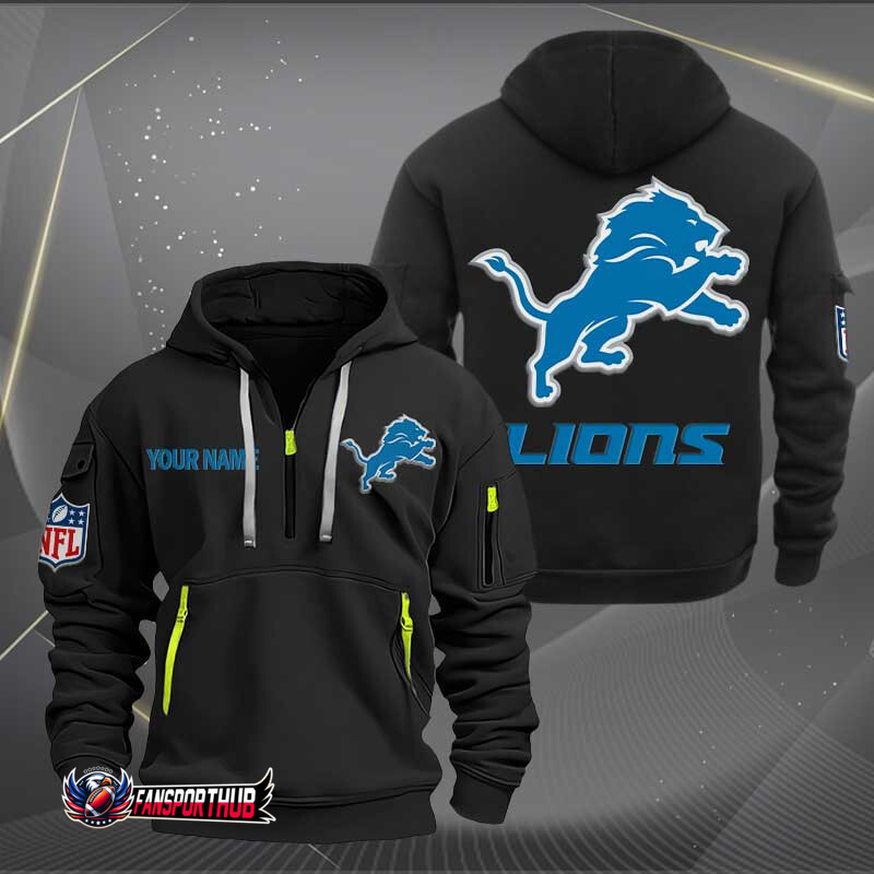 Detroit Lions New Personalized Quarter Zip Hoodie AZBTQZH000224 - Famjoys Detroit Lions New Personalized Quarter Zip Hoodie AZBTQZH000224 - Famjoys