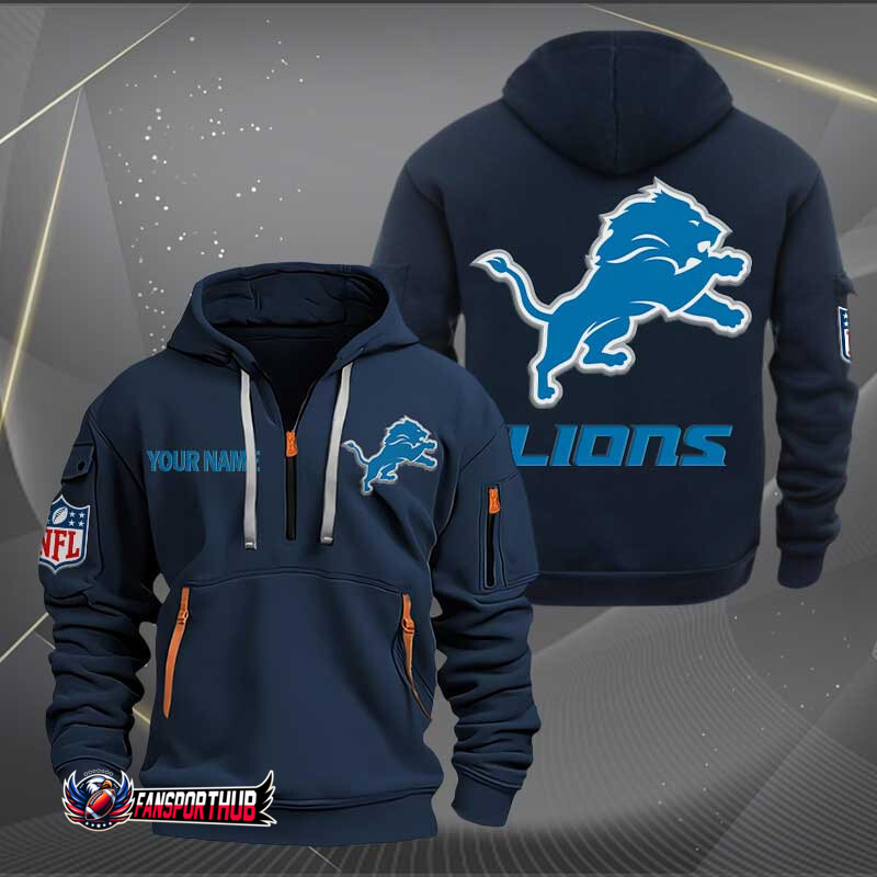 Detroit Lions New Personalized Quarter Zip Hoodie AZBTQZH000224 - Famjoys Detroit Lions New Personalized Quarter Zip Hoodie AZBTQZH000224 - Famjoys