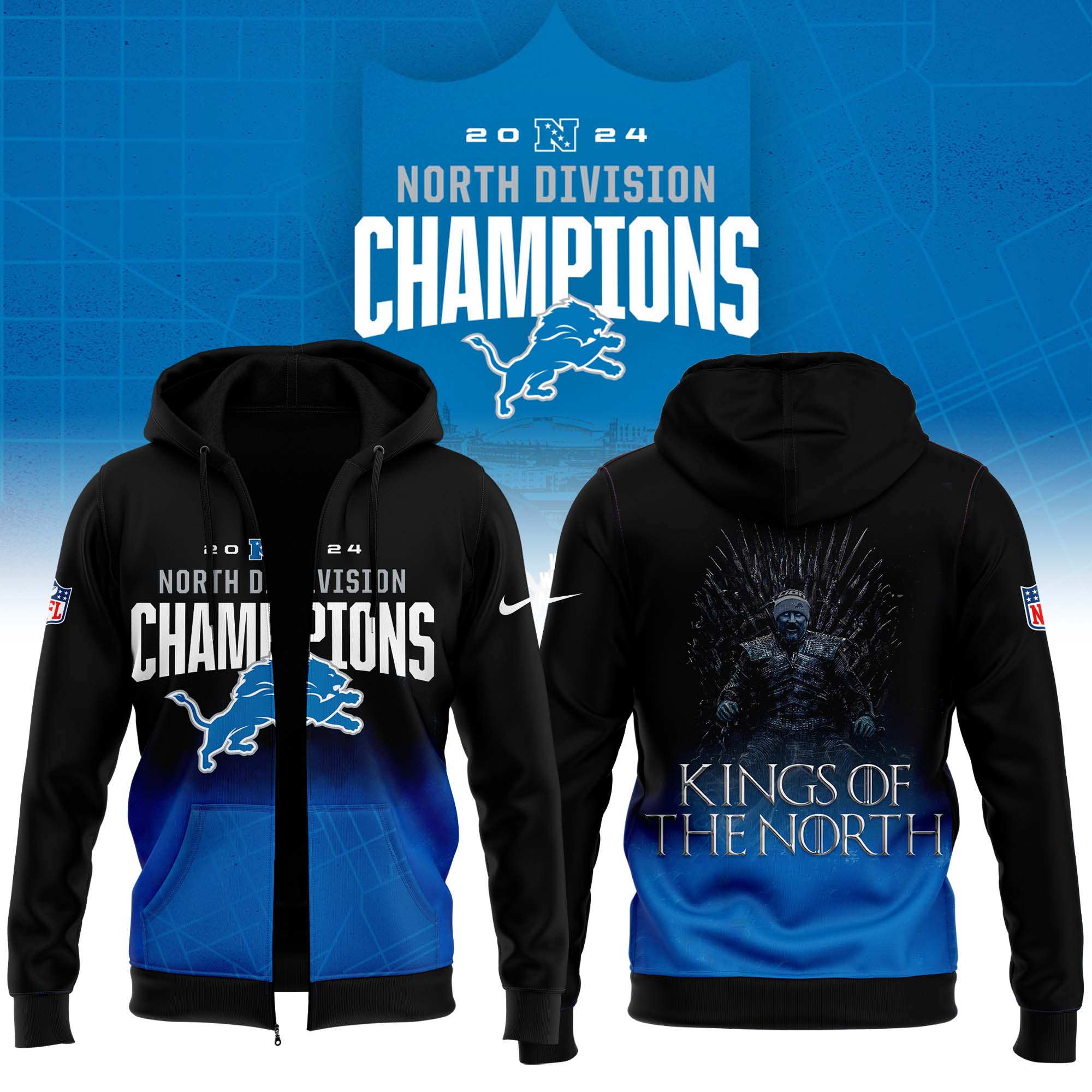 Detroit Lions NFC North Champions Zip Hoodie - Famjoys Detroit Lions NFC North Champions Zip Hoodie - Famjoys