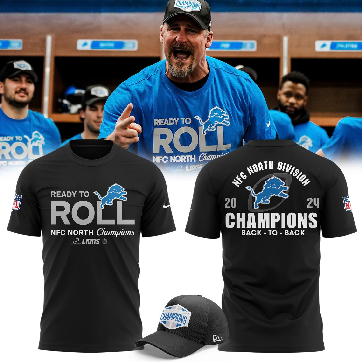Detroit Lions NFC North Division Champions Locker Room Trophy Collection TShirt - Famjoys Detroit Lions NFC North Division Champions Locker Room Trophy Collection TShirt - Famjoys