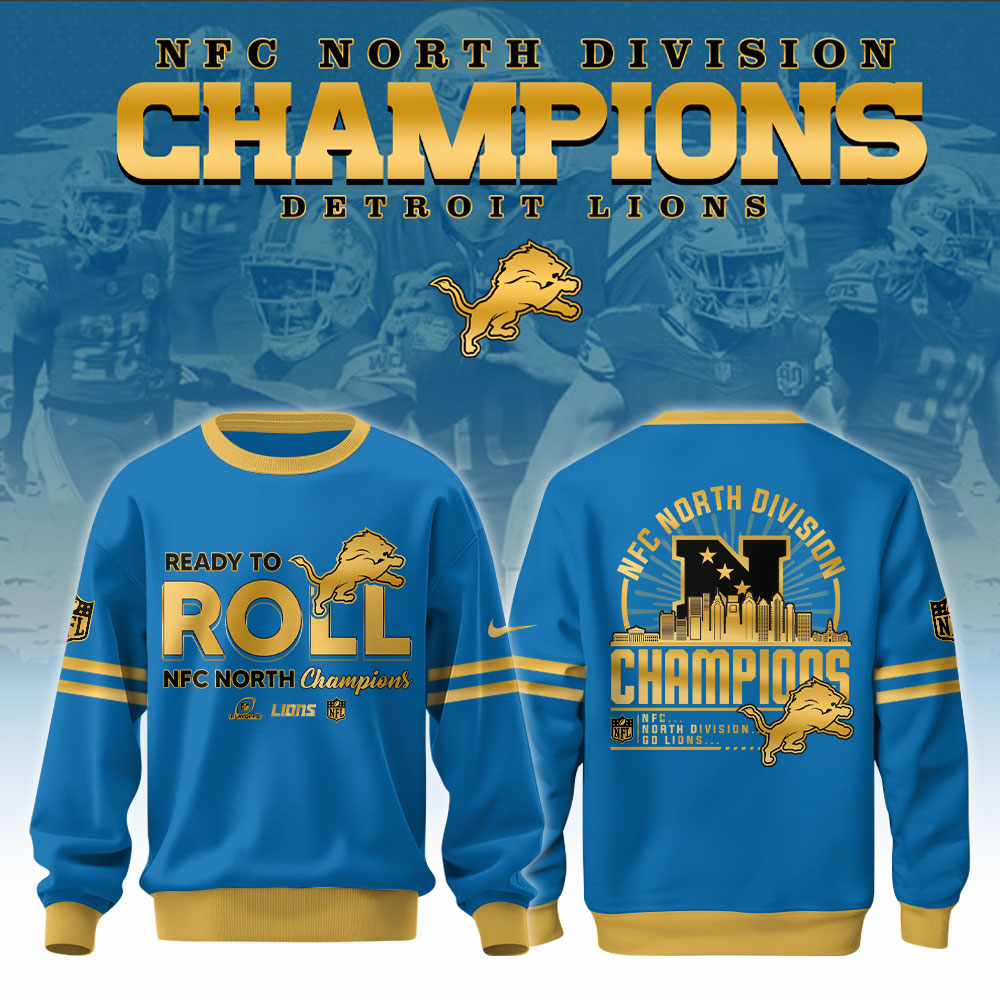 Detroit Lions NFC North Division Champions Sweatshirt 2025 v2 - Famjoys Detroit Lions NFC North Division Champions Sweatshirt 2025 v2 - Famjoys